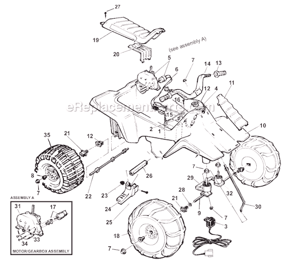 Page A Diagram and Parts List for 76940-9993  Power Wheels Ride-On ATVs